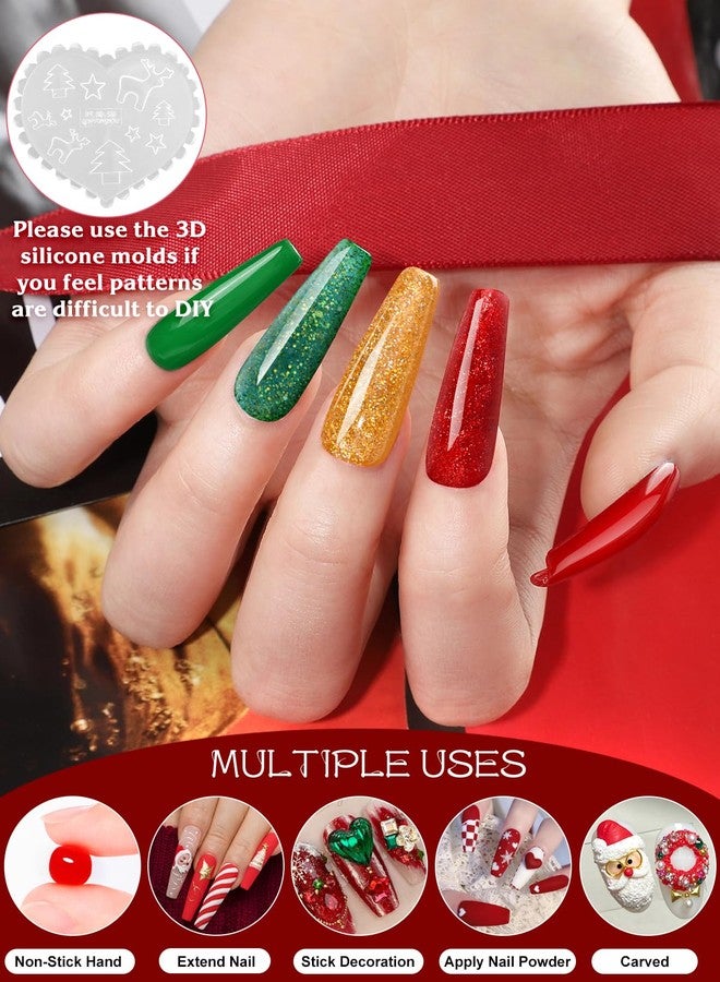 EBANKU Christmas Solid Builder Gel for Nails, 6 Colors Christmas Nail Extension Sculpture Gel for Nail, Red Green Gold Silver Glitter Non-Sticky Carving Modeling Nail Art - Image 2